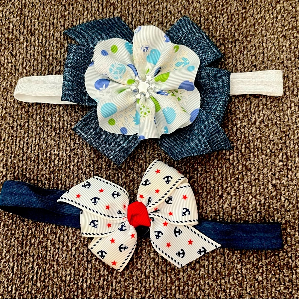 2 baby girl headbands with bows